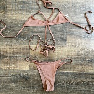 SHEIN brown itty bitty string bikini